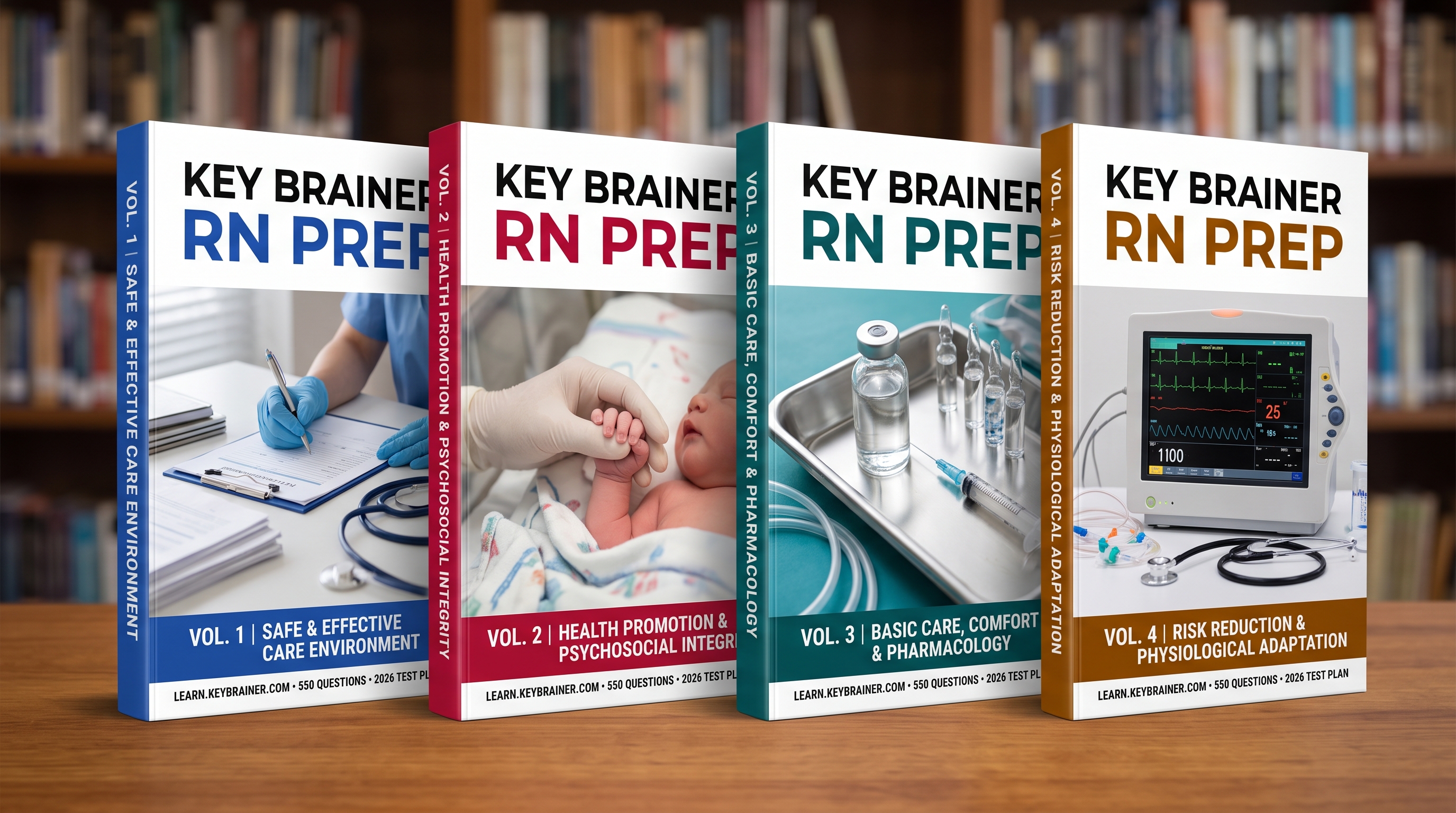KeyBrainer 4-Volume RN Prep 3D Box Set on Library Desk